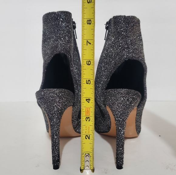 Steve Madden Rakel black silver sparkle spike heel open toe sock booties 7.5 - Picture 9 of 14